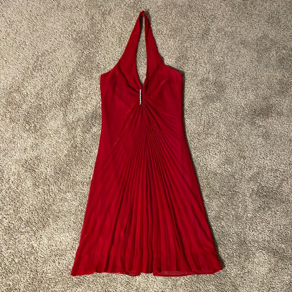 Sexy red halter dress, vintage, probably size S/M (labeled size 14)